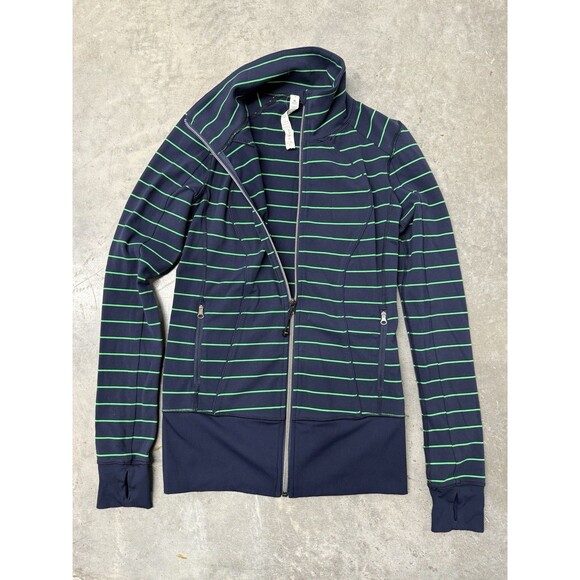 Lululemon Nice Asana Jacket. Slalom Stripe Inkwell. Navy Blue/Green.Womens.Sz 6 - Picture 12 of 16